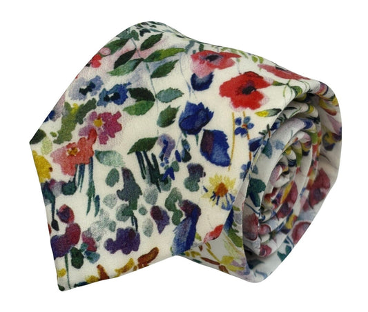 Felda print watercolour multicolour floral wildflower cotton tie in a  liberty style London design
