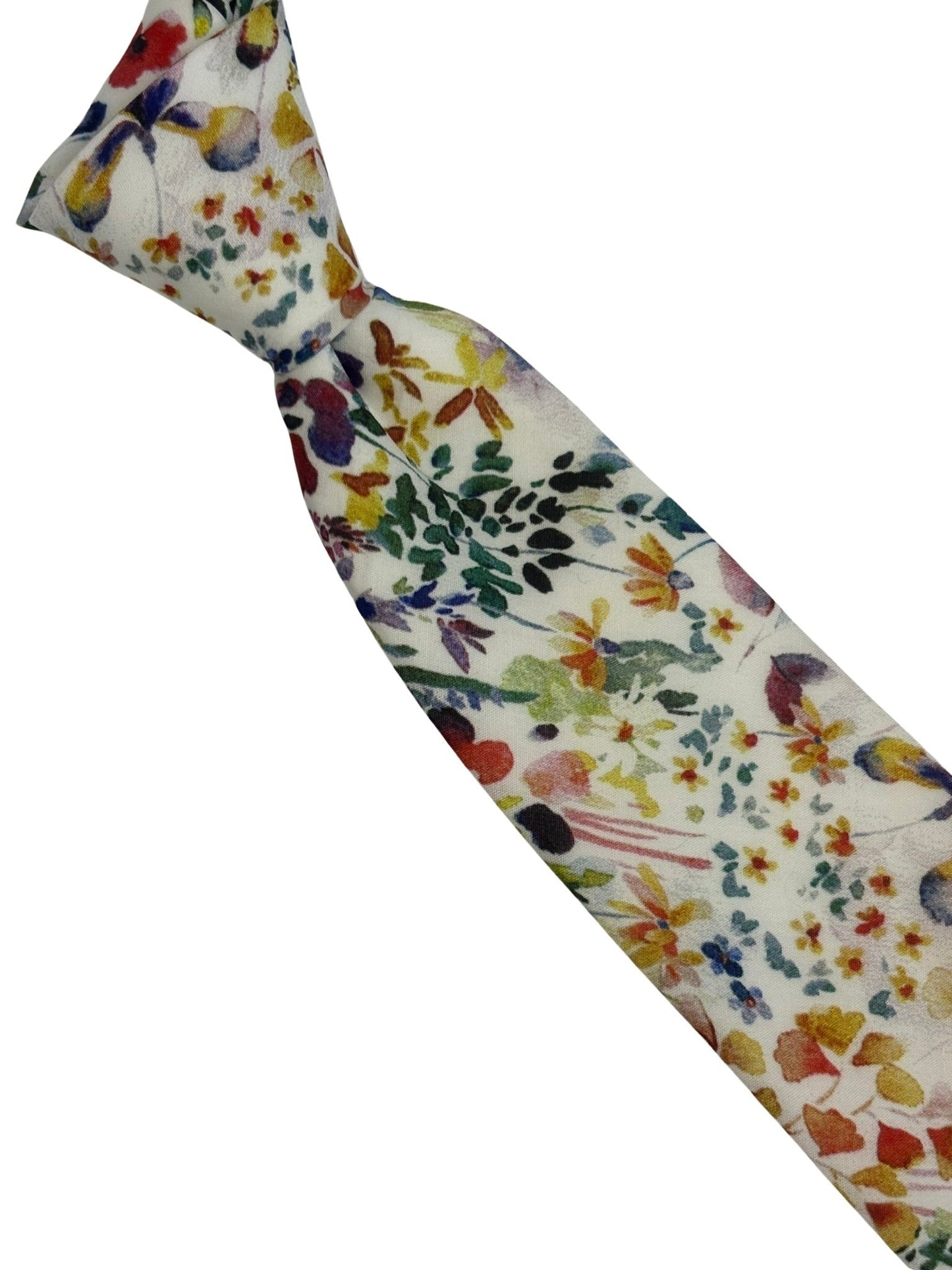 Felda print watercolour multicolour floral wildflower cotton tie in a  liberty style London design