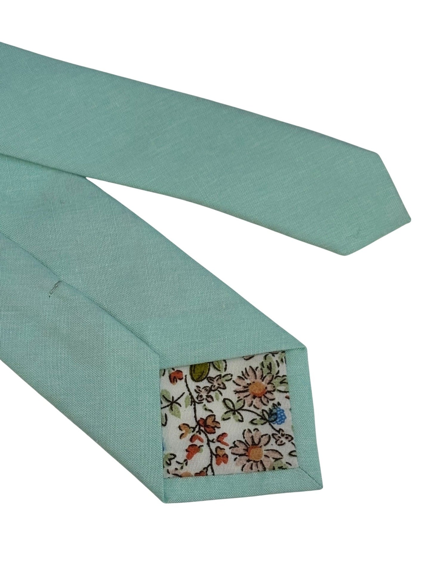 Extra long plain aqua turquoise pale cyan green cotton tie