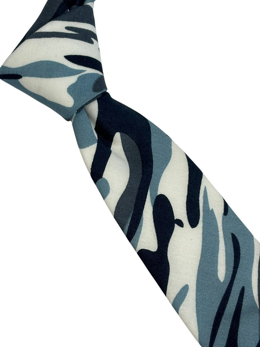 Extra long blue camouflage army design cotton tie