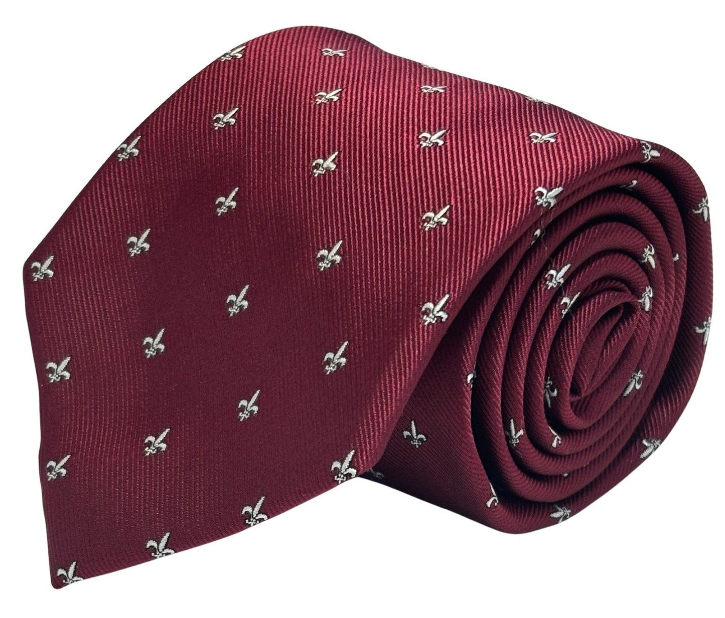dark burgundy maroon red men's tie with fleur de lis lys design