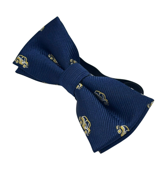 navy blue children's bow tie with yellow taxi car design