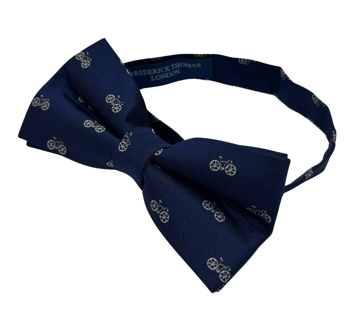 navy blue adult bow tie with bicycle bike design