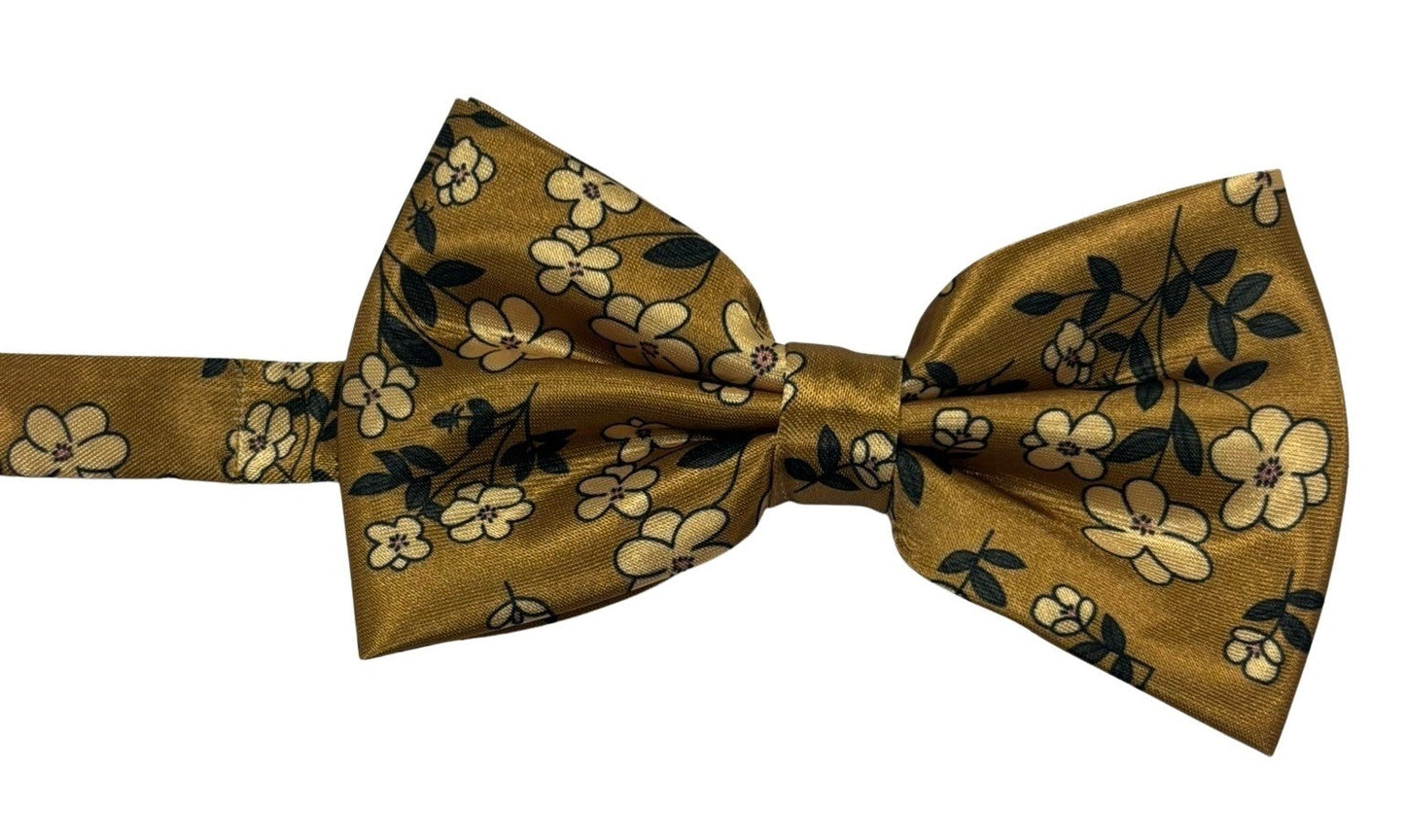 gold mustard adult bow tie with floral design