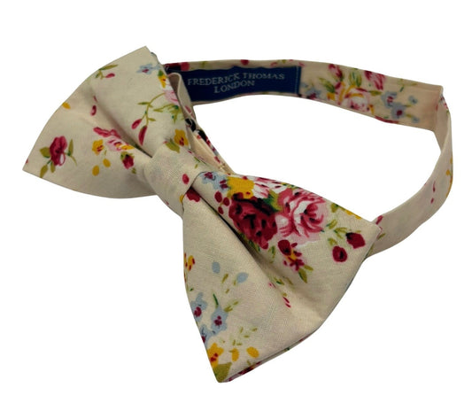ivory cream adult  cotton bow tie with floral design