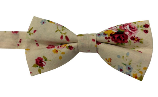 ivory cream adult  cotton bow tie with floral design