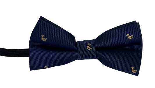 Children's navy dark blue bow tie with  cute duck print