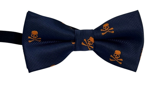 children's navy dark blue bow tie  with skull and crossbones design
