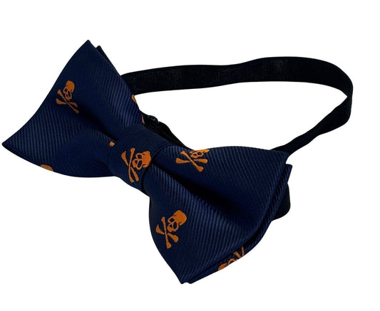 children's navy dark blue bow tie  with skull and crossbones design