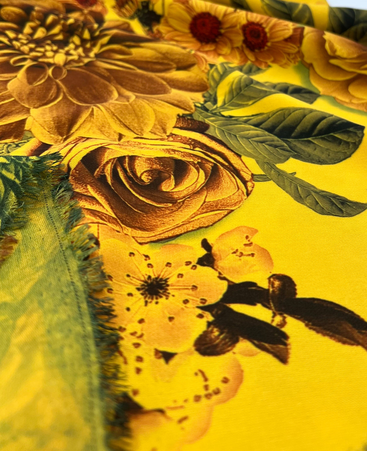 Mustard Floral Lightweight Crepe Fabric 150GSM Non Stretch