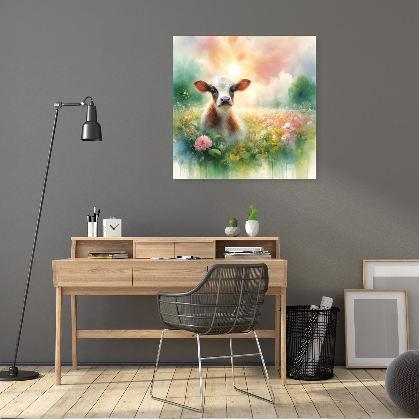 Pastel Meadow Cow Canvas