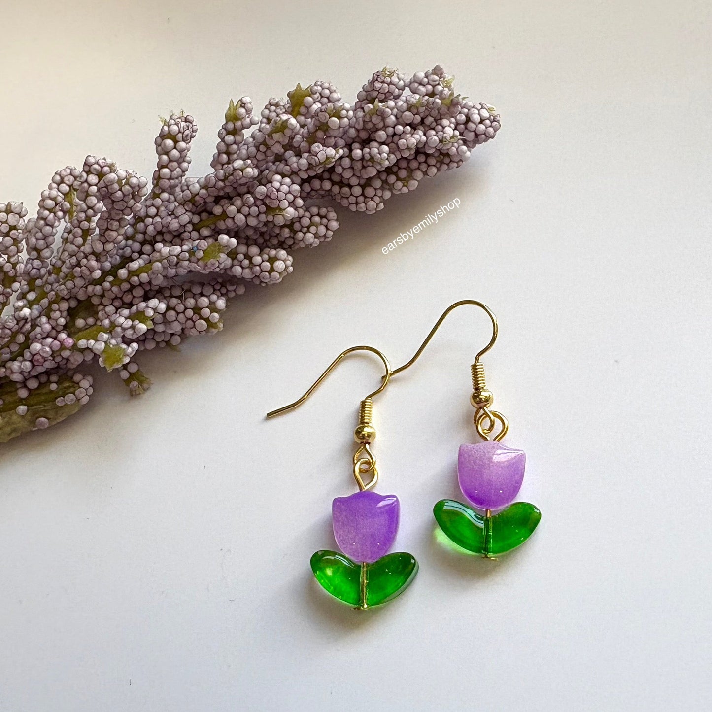 Cool silver or gold tulip flower dangle drop earrings