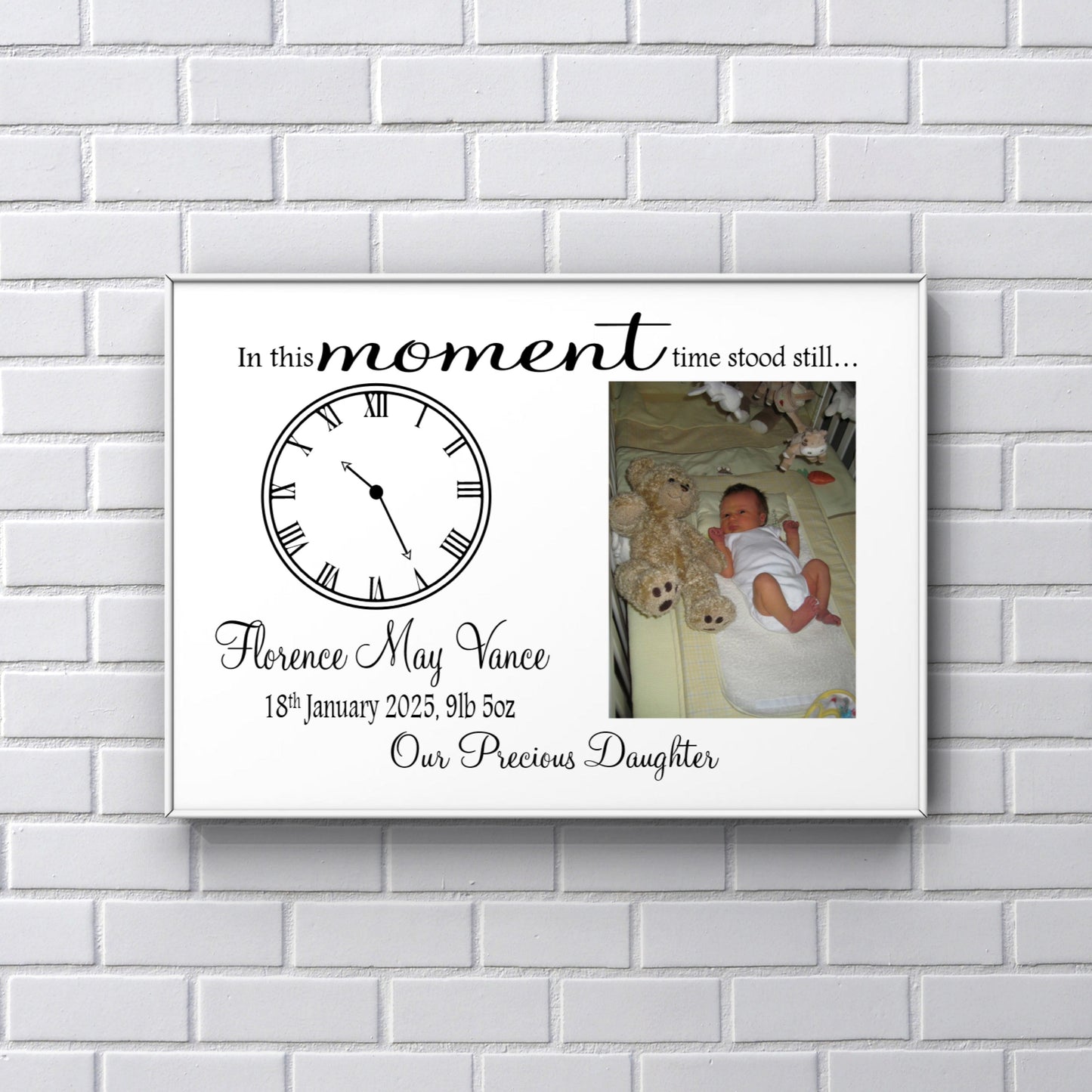 Nursery Prints - Personalised Newborn Baby Print  “In this moment time stood still"