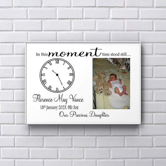 Nursery Prints - Personalised Newborn Baby Print  “In this moment time stood still"