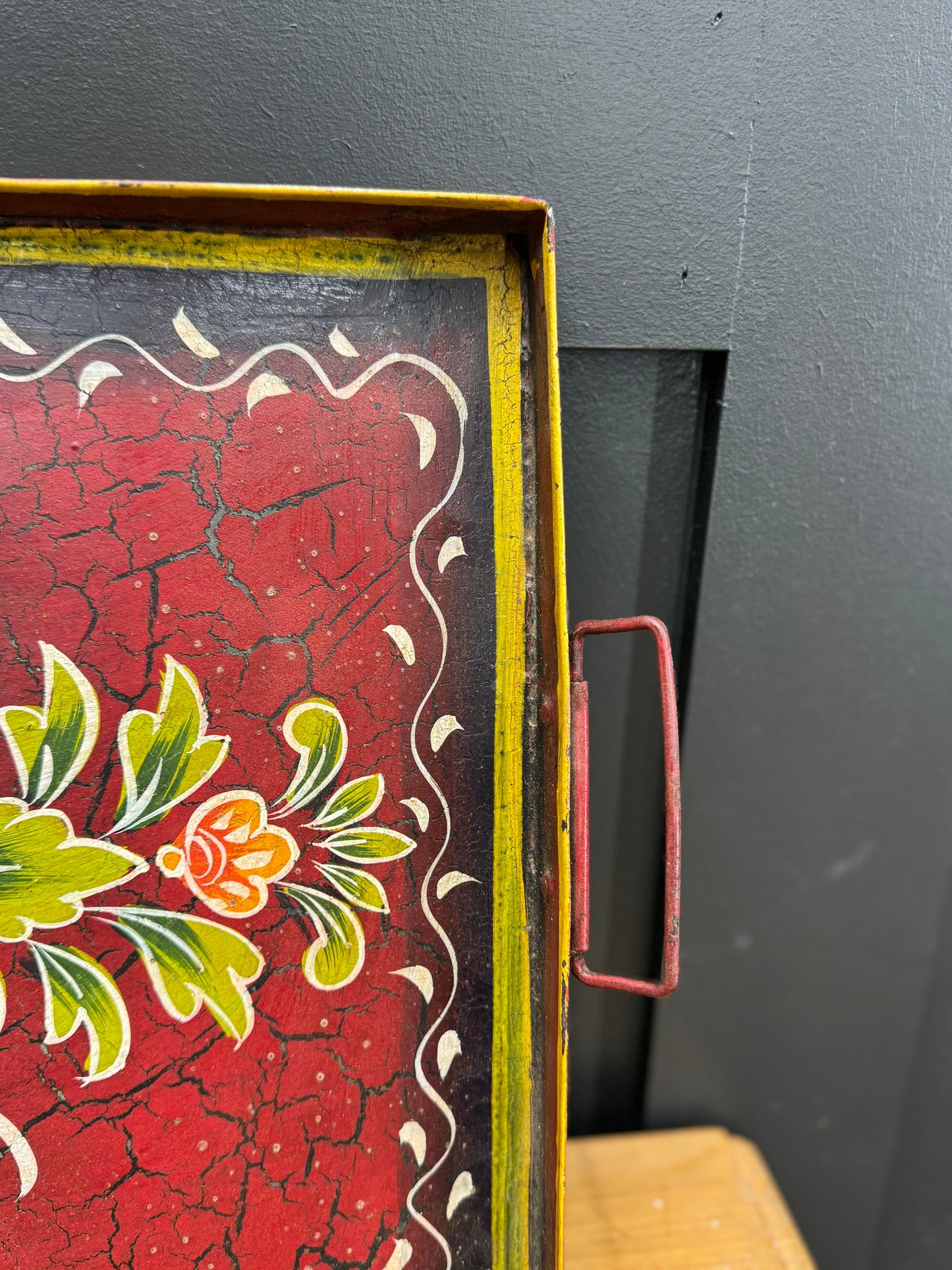 Red Metal Serving Tray / Painted Indian Charcuterie Cheese Antipasto Platter