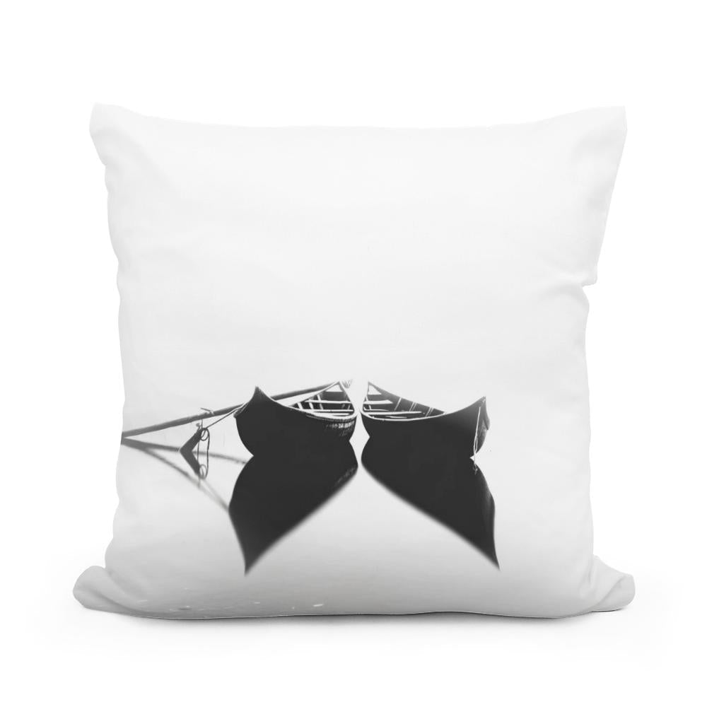 Twin Boats at Rest Cotton Cushion