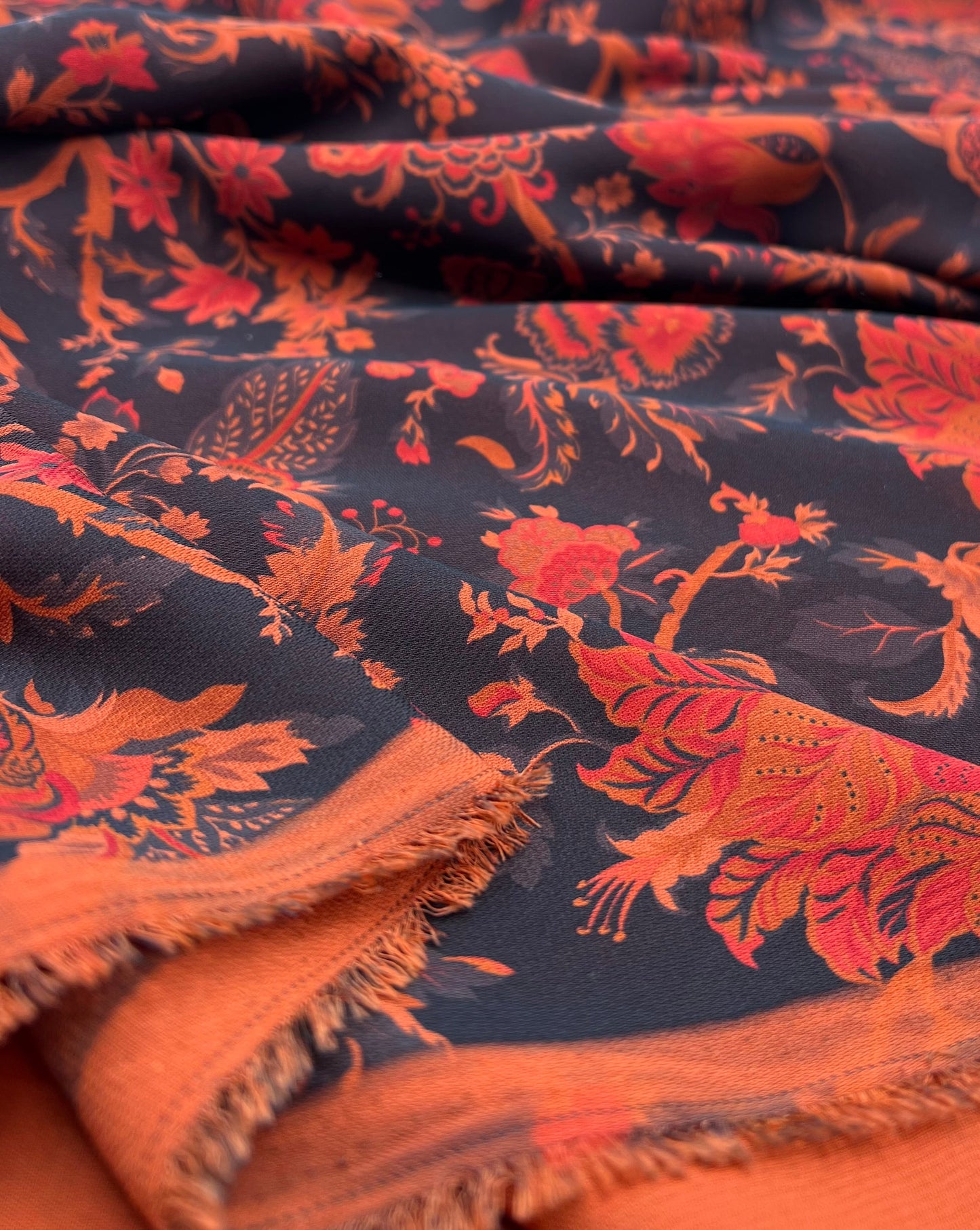 Black Red Floral Lightweight Crepe Fabric 175GSM Non Stretch