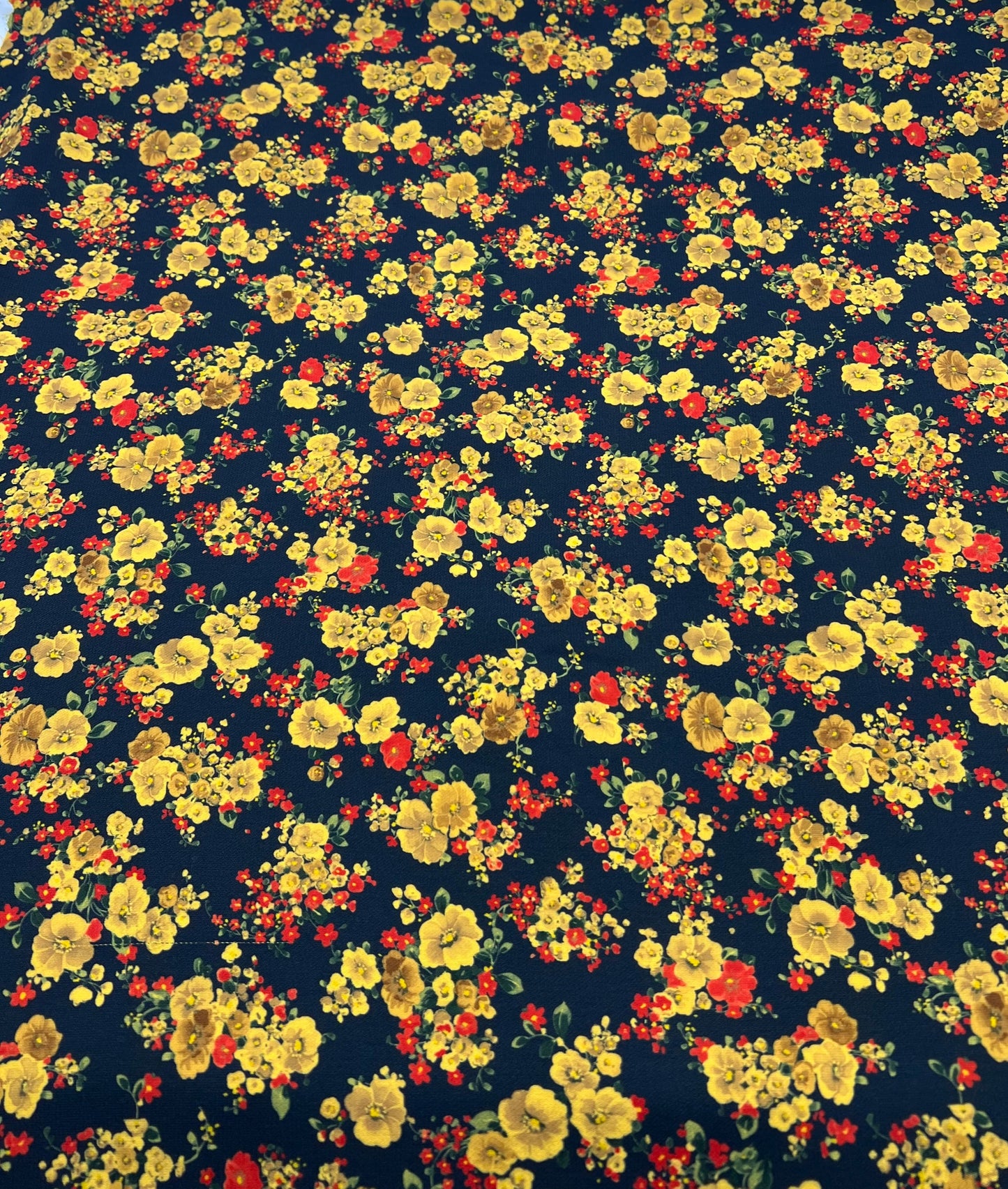 Yellow Ditsy Floral Lightweight Crepe Fabric 155GSM Non Stretch