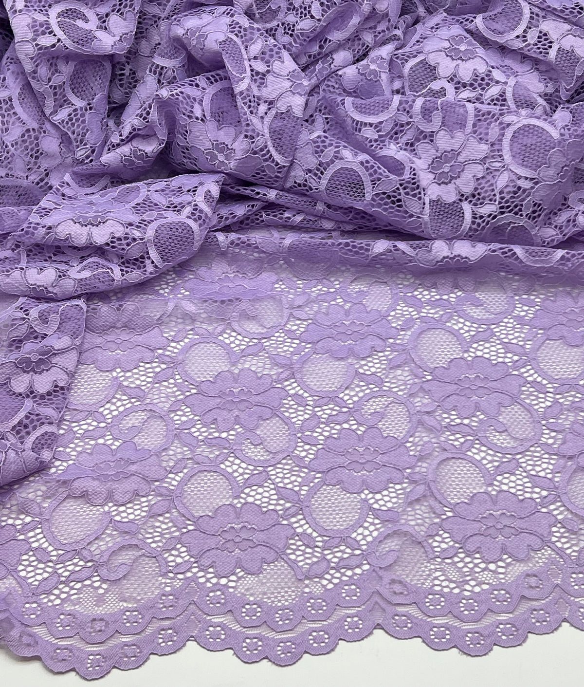 Lilac Flower Scalloped Edge Floral Lace Fabric Stretch
