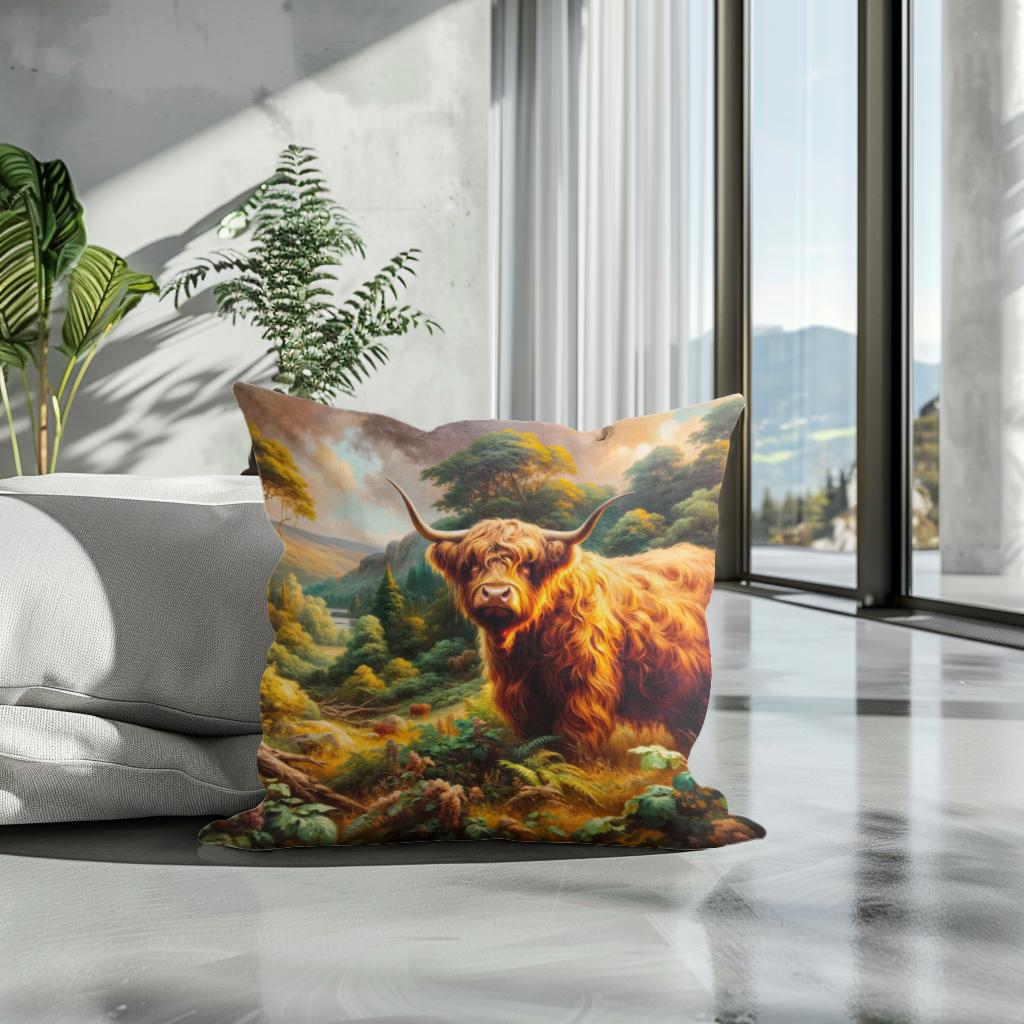 Victorian Highland Cow Majesty Cotton Cushion