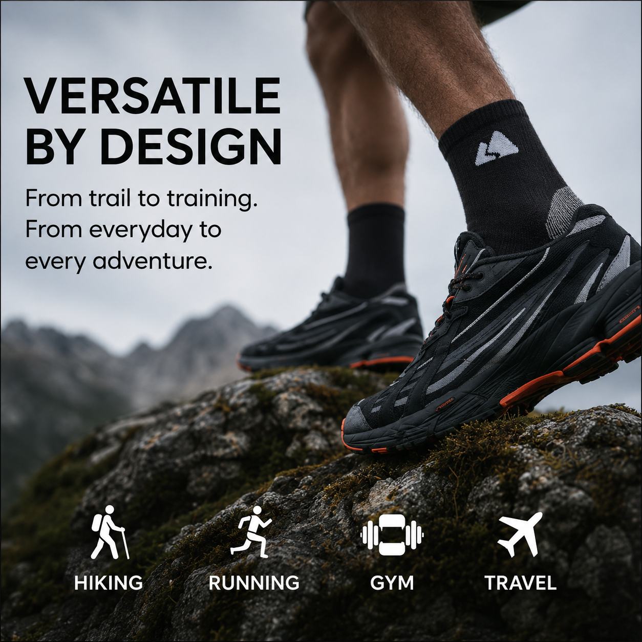 Black Merino Wool Hiking Socks | Winter Trekking | Unisex
