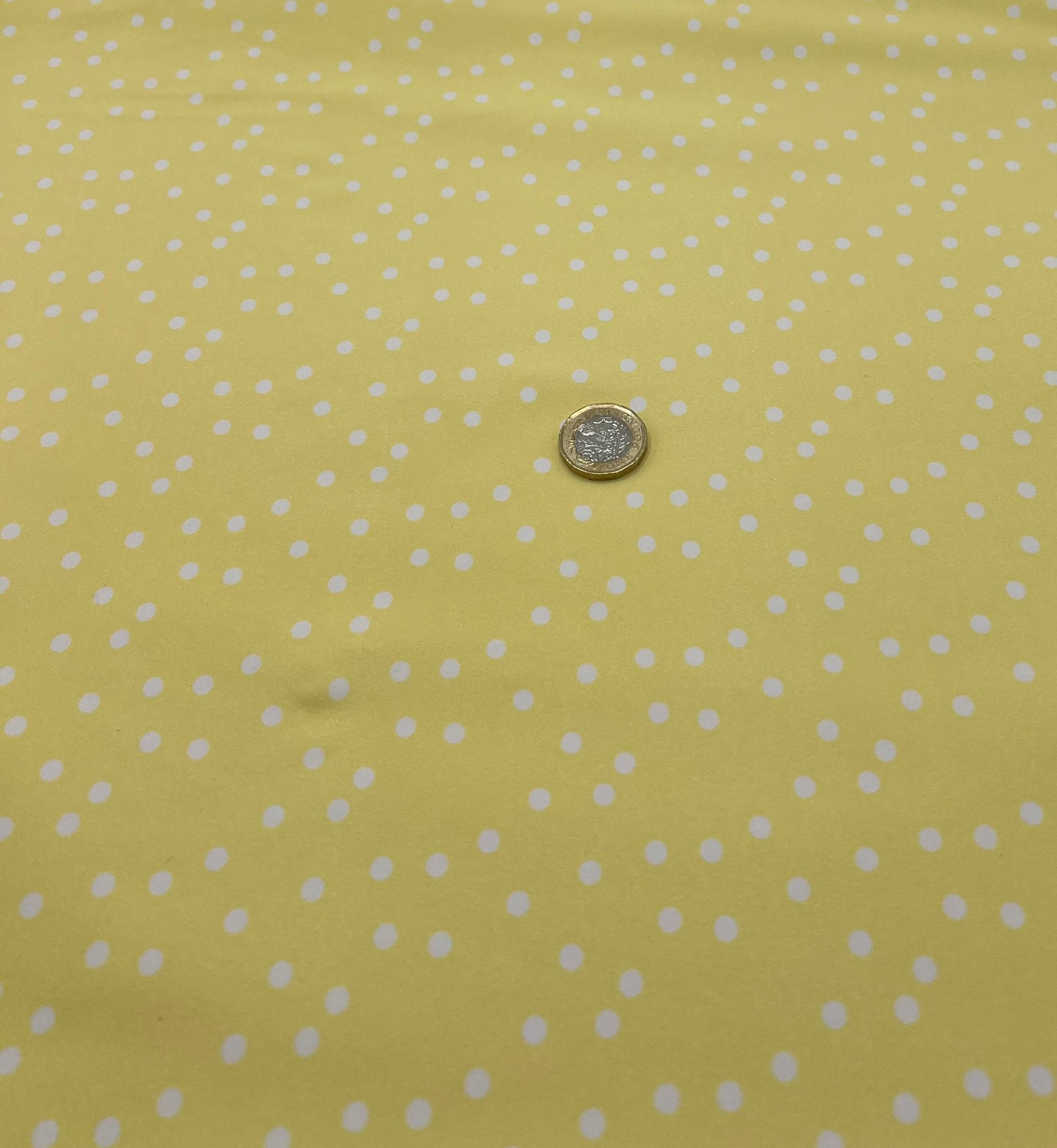 Lemon Yellow Polka Stretch Jersey 220GSM 4 Way Stretch Fabric