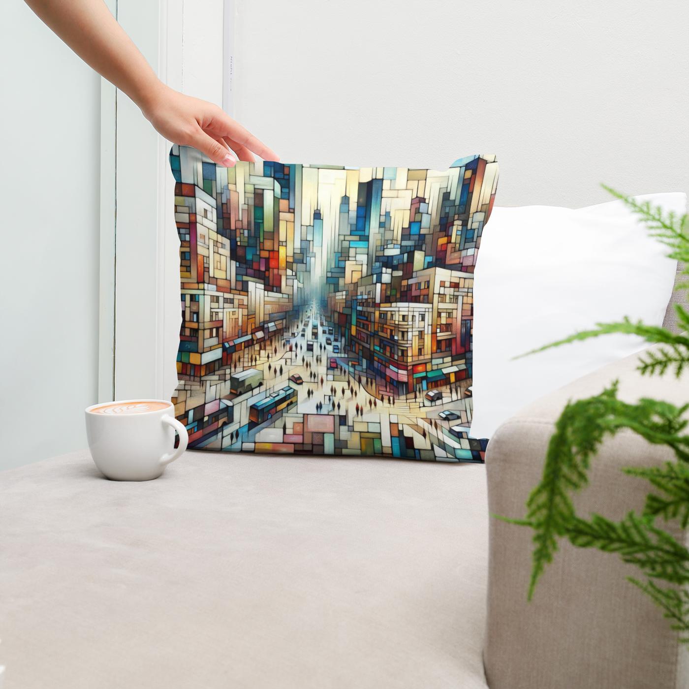 Abstract Cityscape Rhythms Cotton Cushion