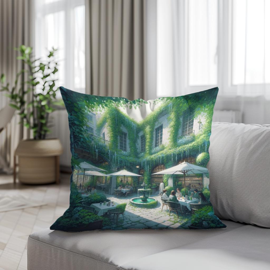 Secluded Summer Courtyard Cotton Cushion