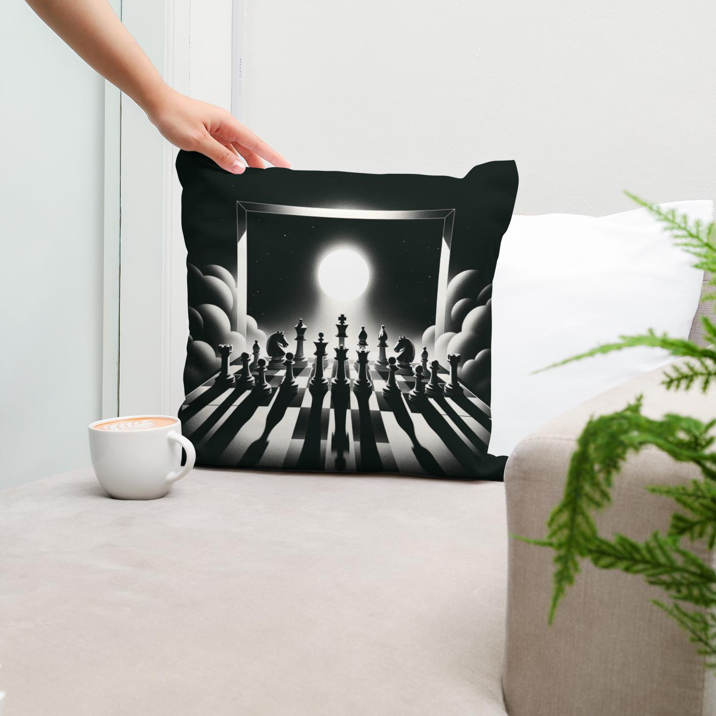 Strategic Shadows: Chessboard Cotton Cushion