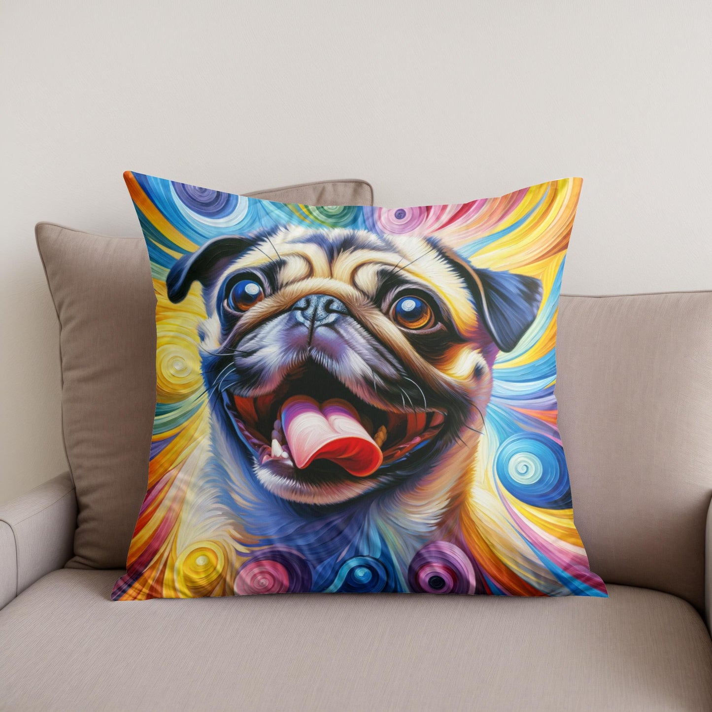 Jubilant Pug Frolic Cotton Cushion