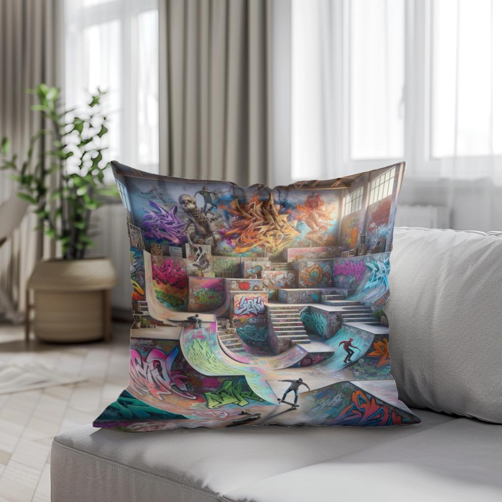 Hidden Skatepark Graffiti Haven Cotton Cushion