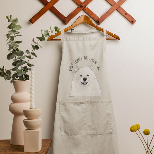 Samoyed Apron: Don’t Forget the Cheese Tax – Every Chef’s New Best Friend!"