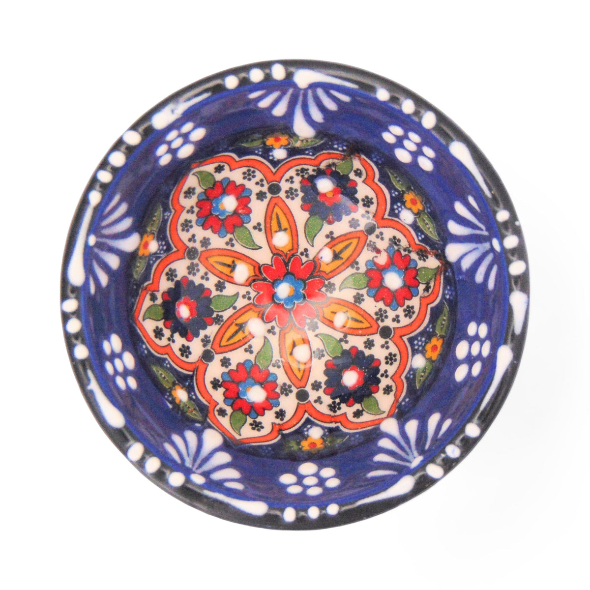 8 cm Handmade Bowl, Floral Navy