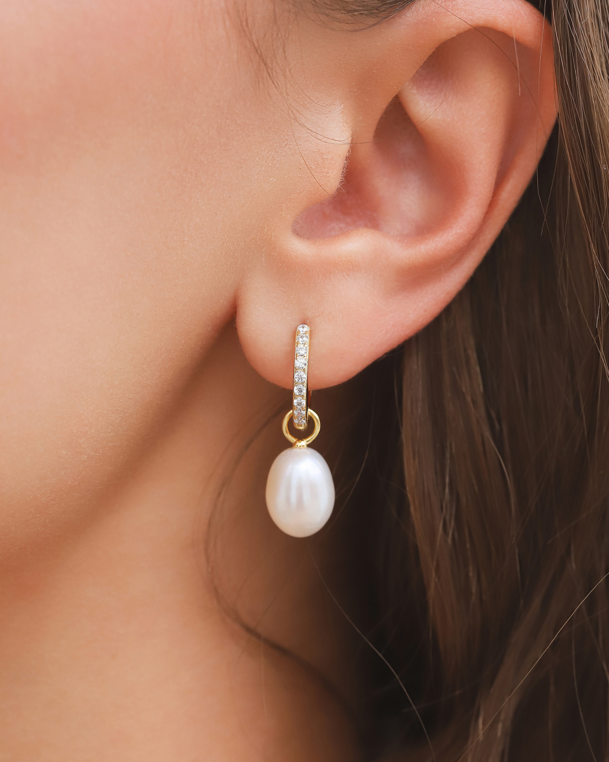 Freshwater Pearl Hoop Drop Earrings in 18k Gold Vermeil