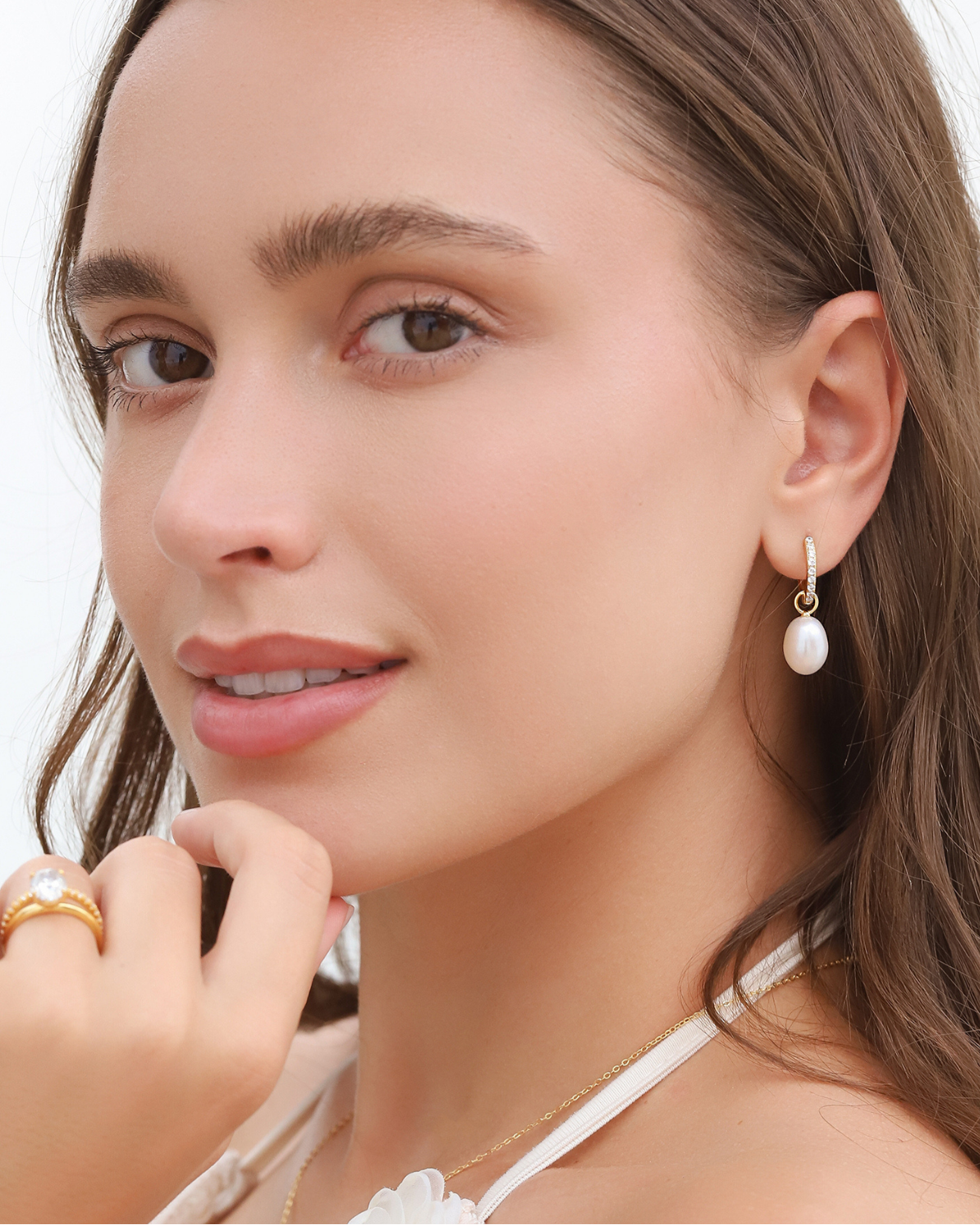 Freshwater Pearl Hoop Drop Earrings in 18k Gold Vermeil
