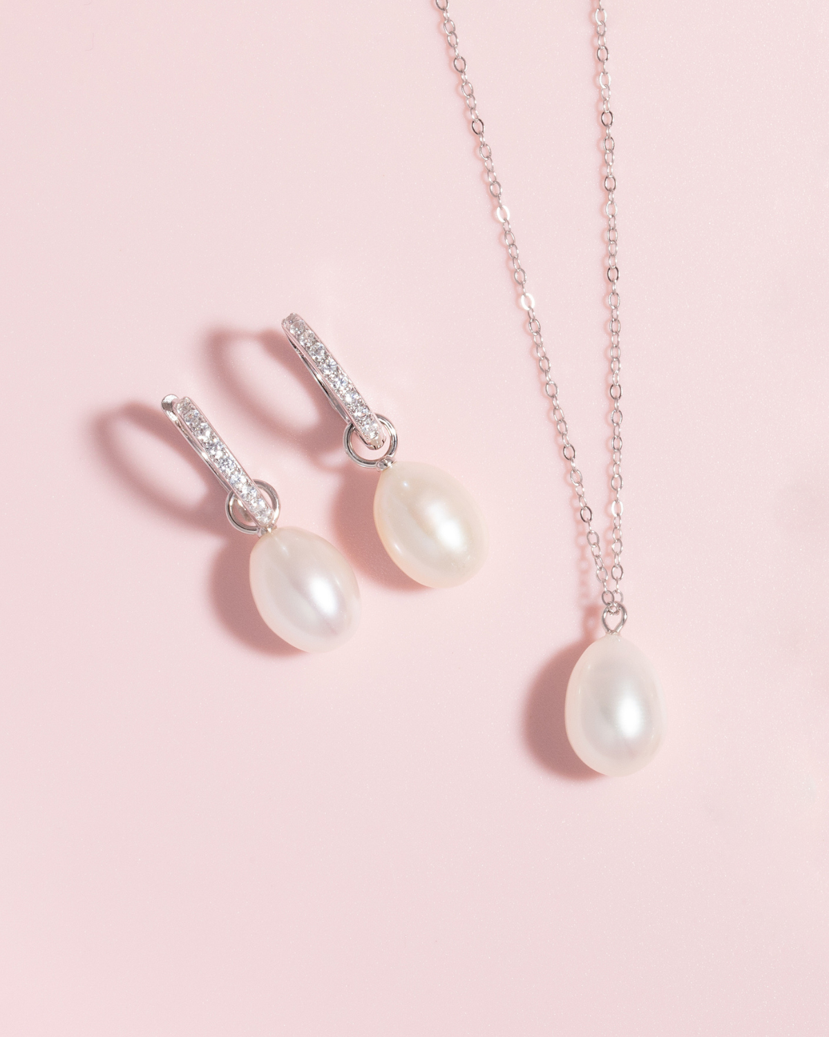 Freshwater Pearl Hoop Drop Earrings with Removable Pearls in Sterling Silver