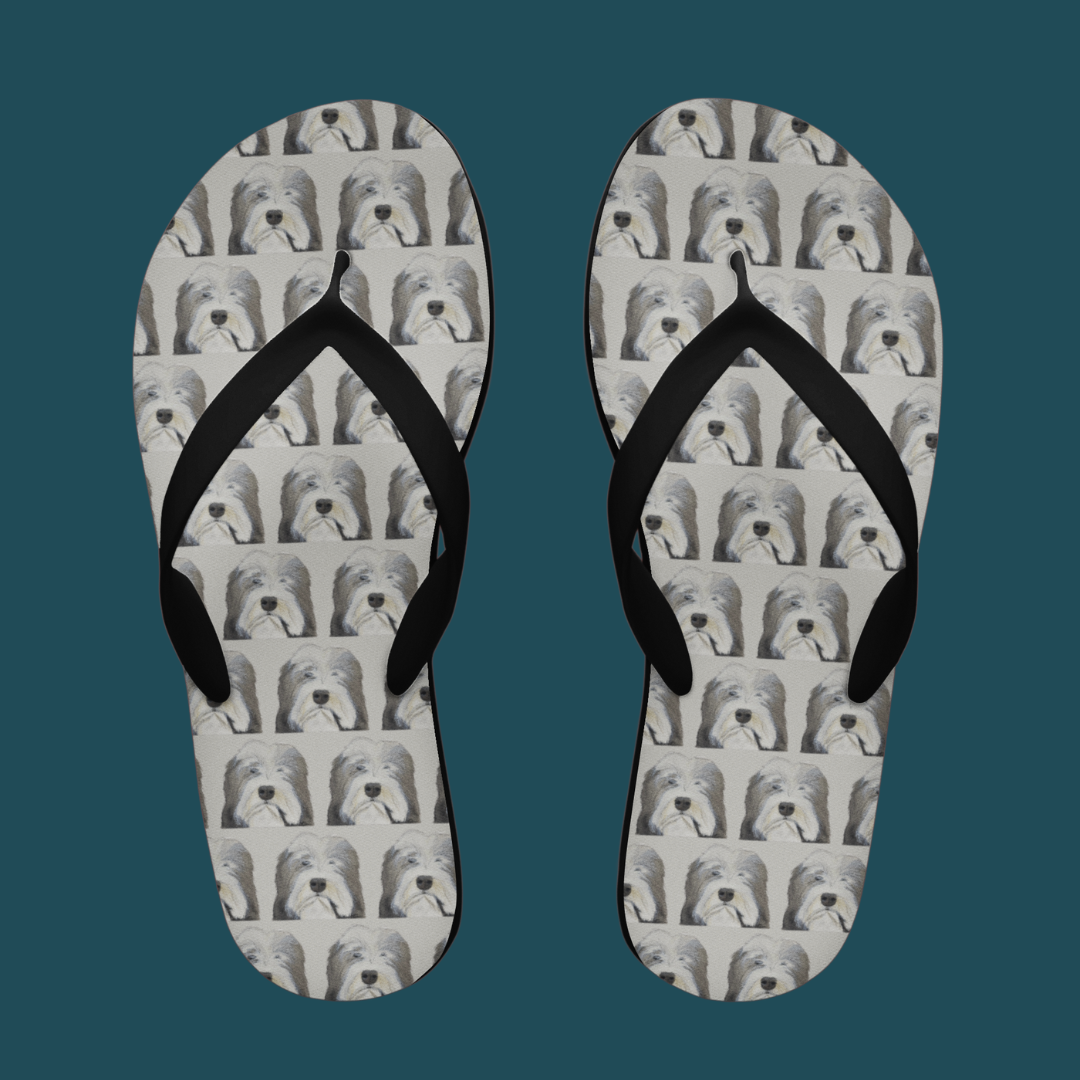 Bearded Collie Flip Flops: Walk on the Wild Side with Comfort and Chaos!