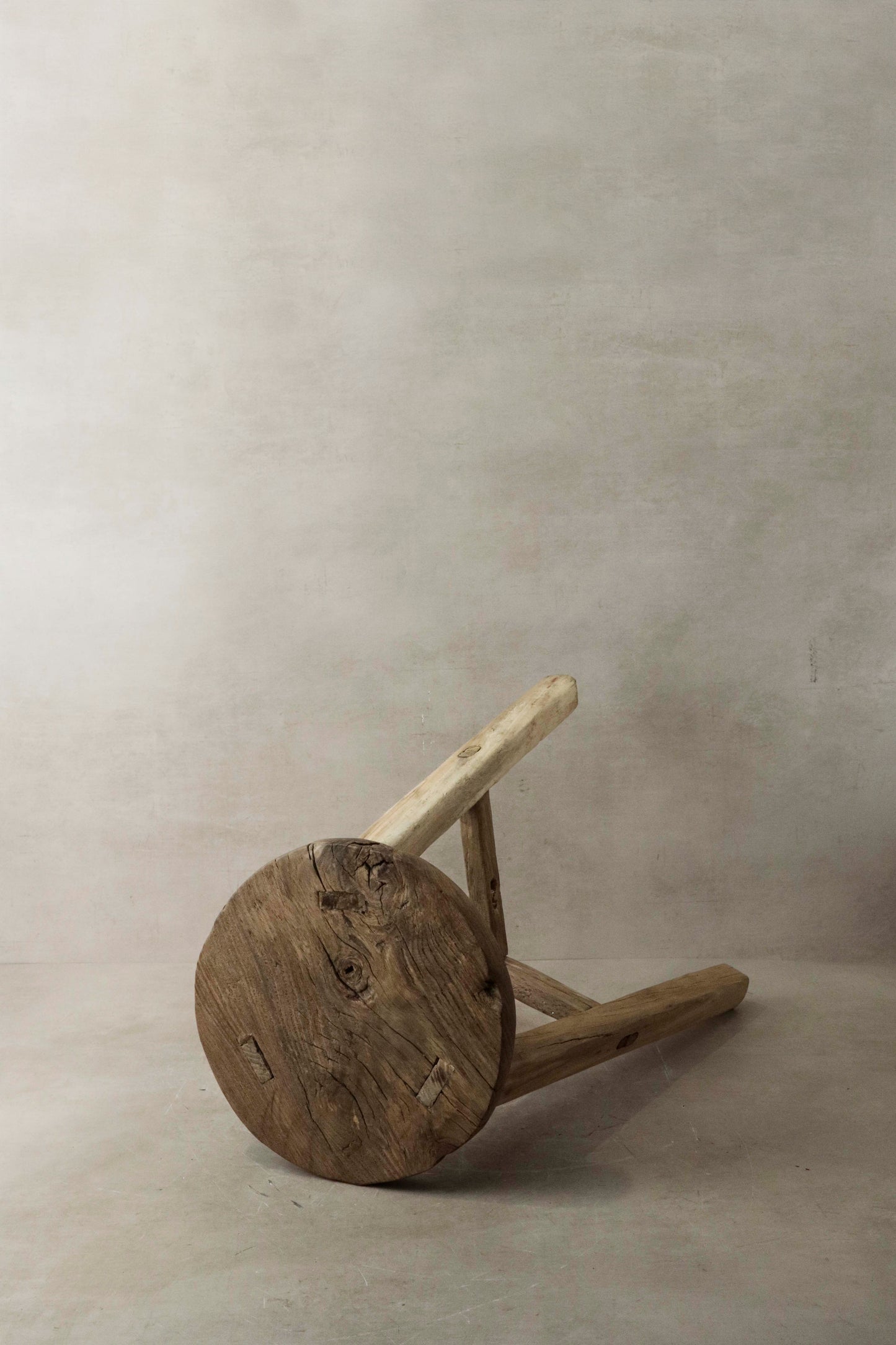 Vintage Rustic Elm Wood Stool - Round - No 8