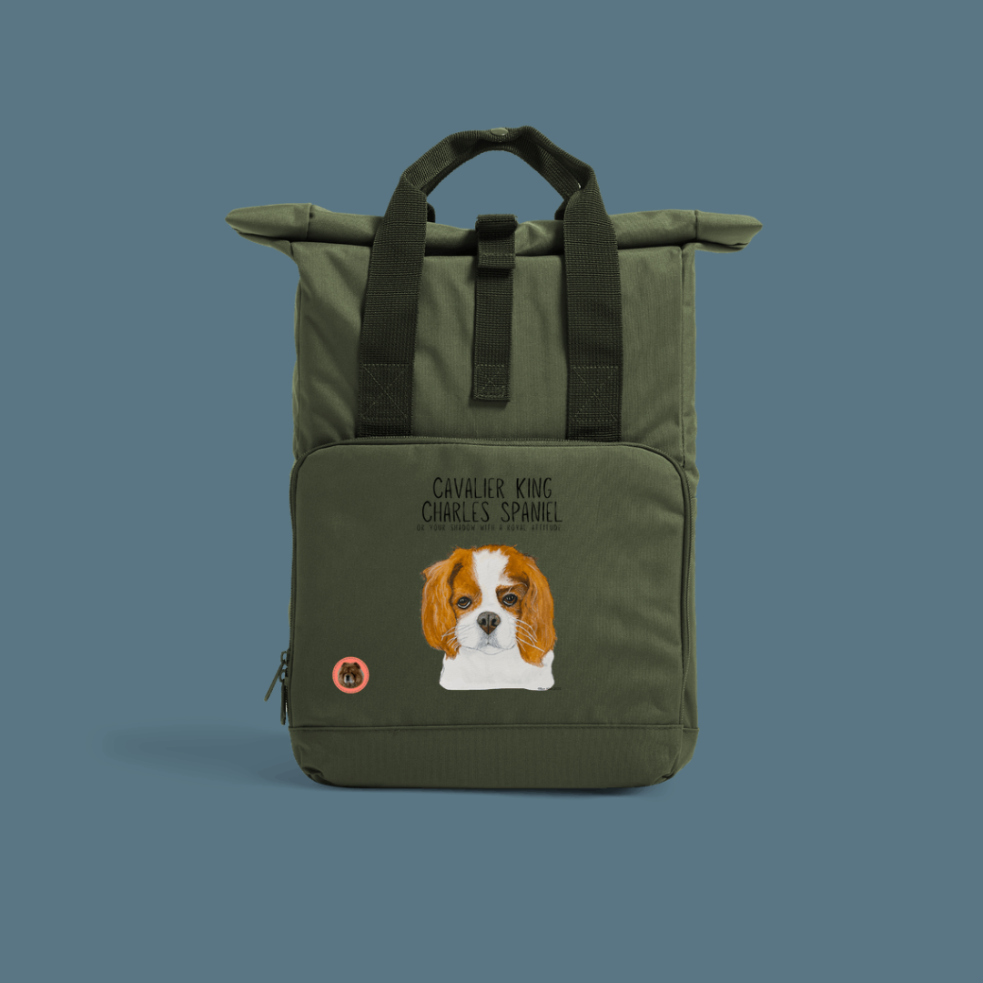 The Royal Companion: Sustainable Backpack Featuring Your Cavalier Shadow with Attitude