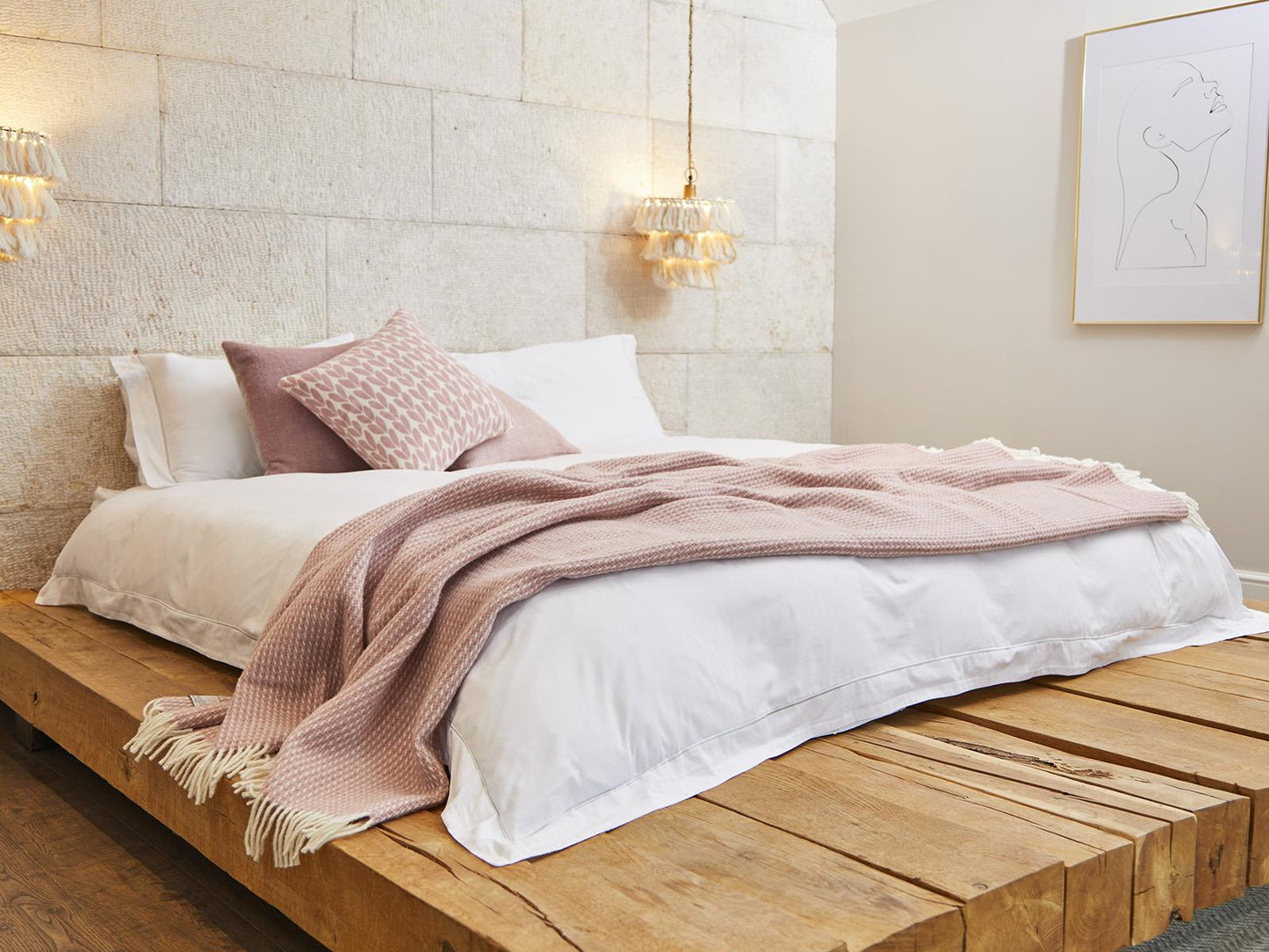 Waffle XL Pure New Wool Throw - Dusky Pink
