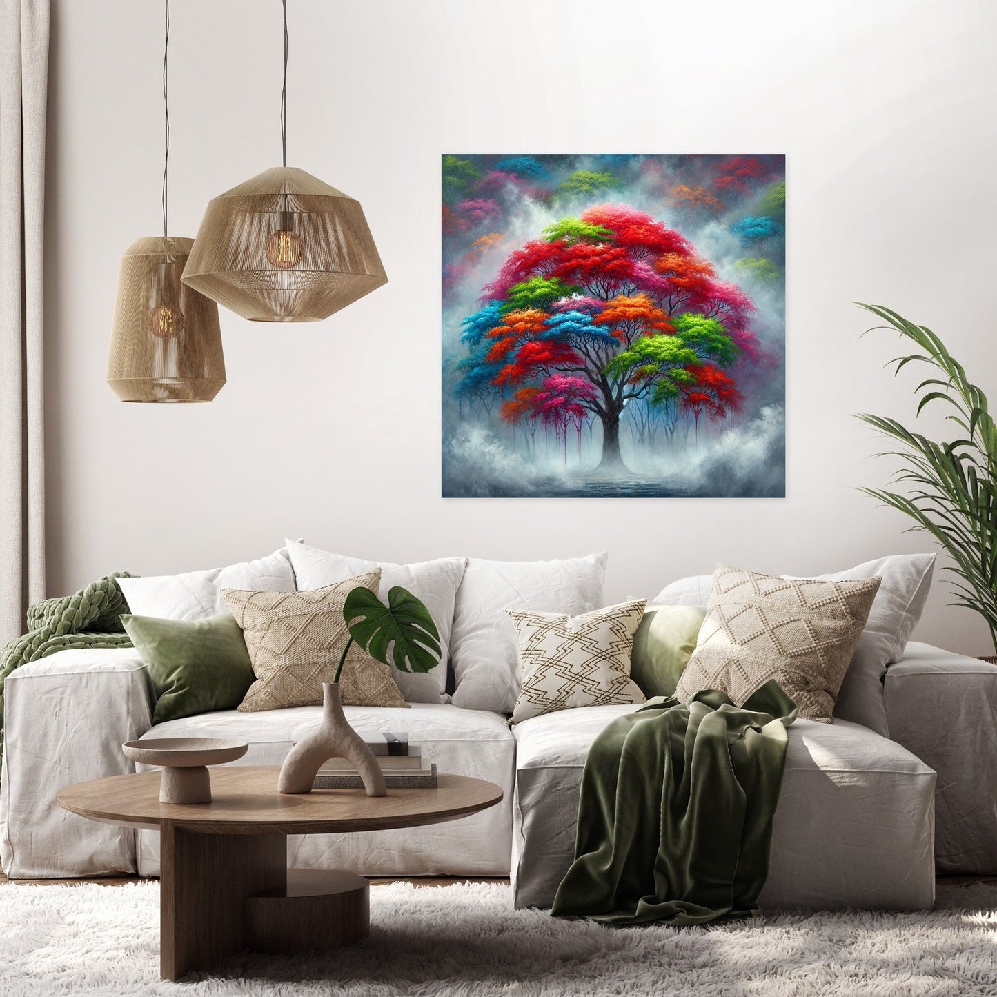 Vibrant Tree in Fog Canvas