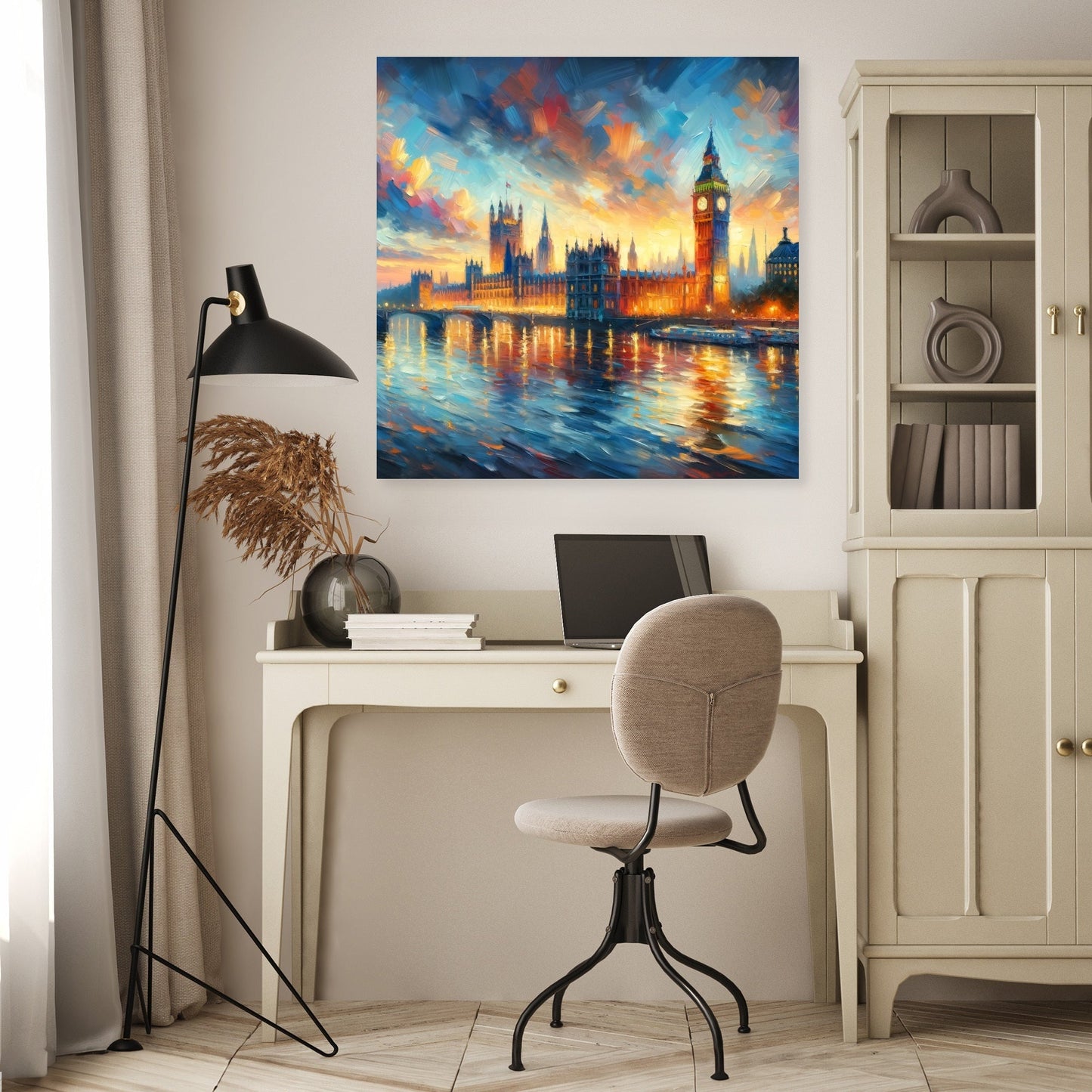 London Parliament Sunset Impression Canvas