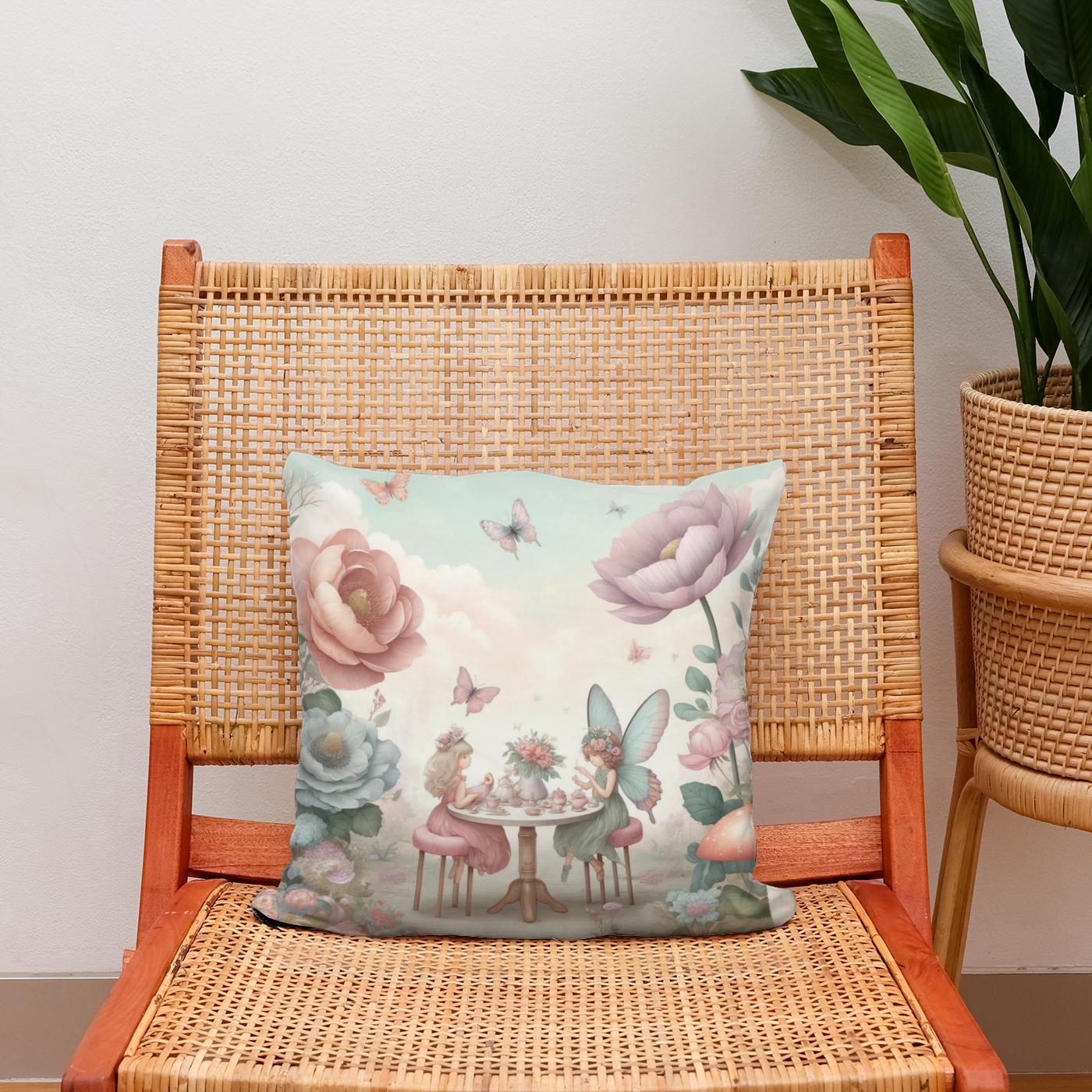 Fairy Garden Tea Party Cotton Cushion