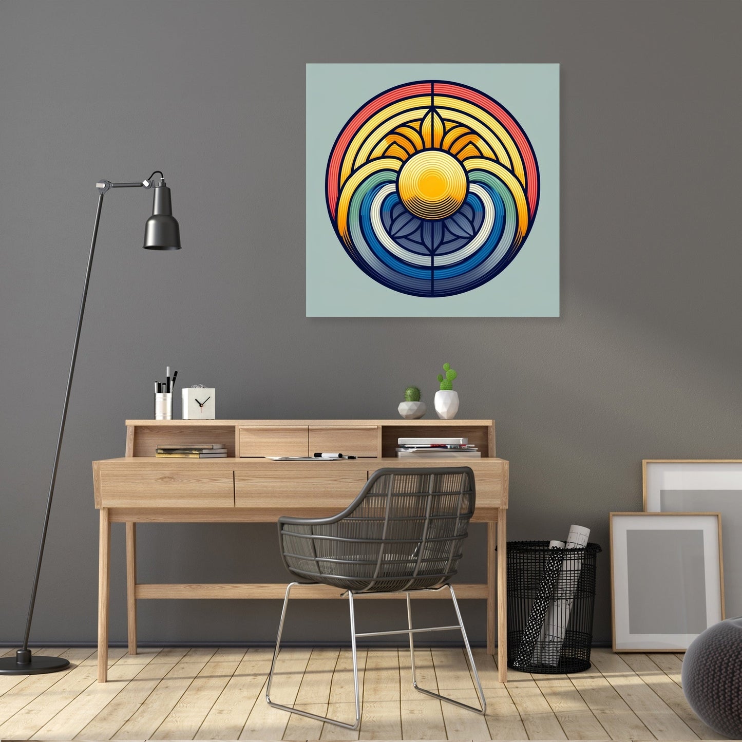 Sun and Rainbow Geometric Canvas