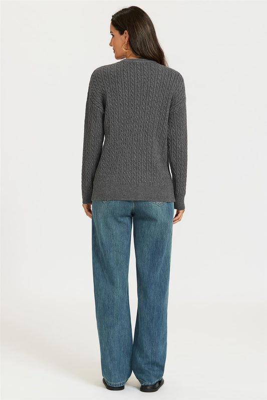 Smiley Face Embroidery Jumper Top In Dark Grey