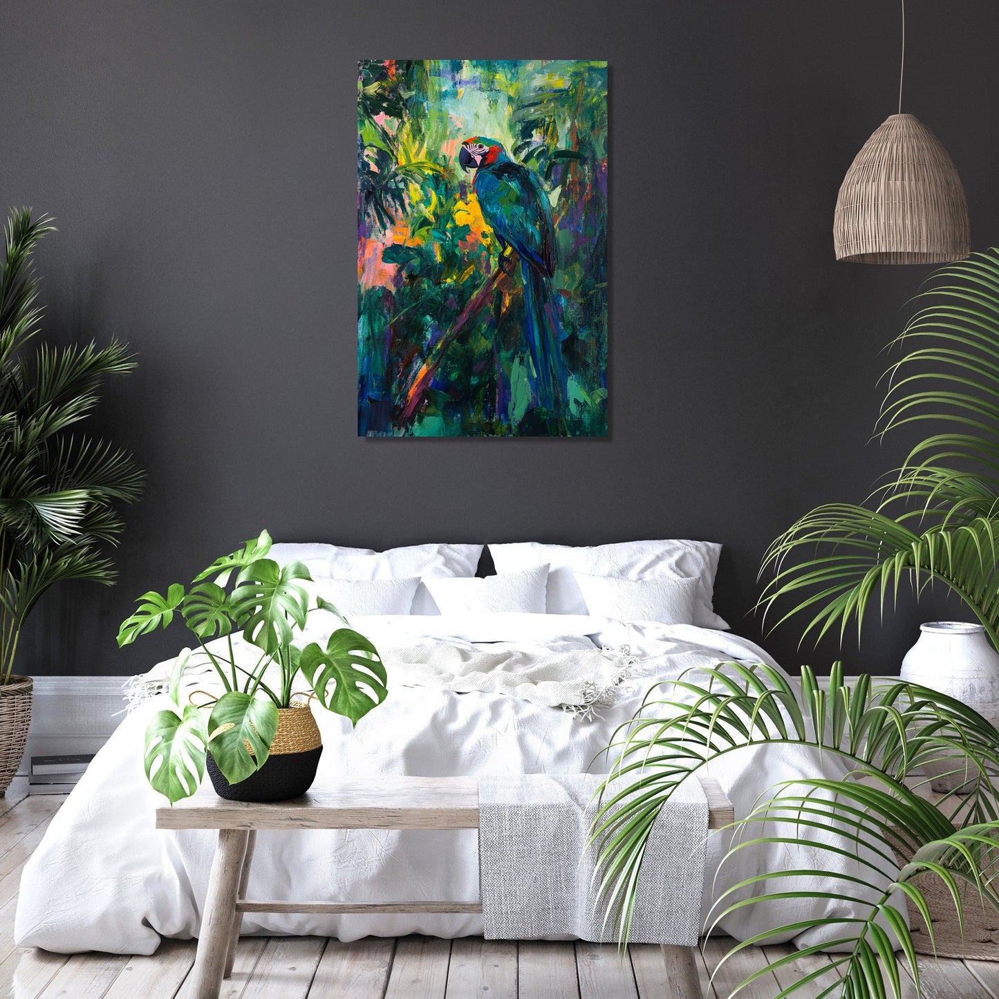 Parrot on Branch Canvas