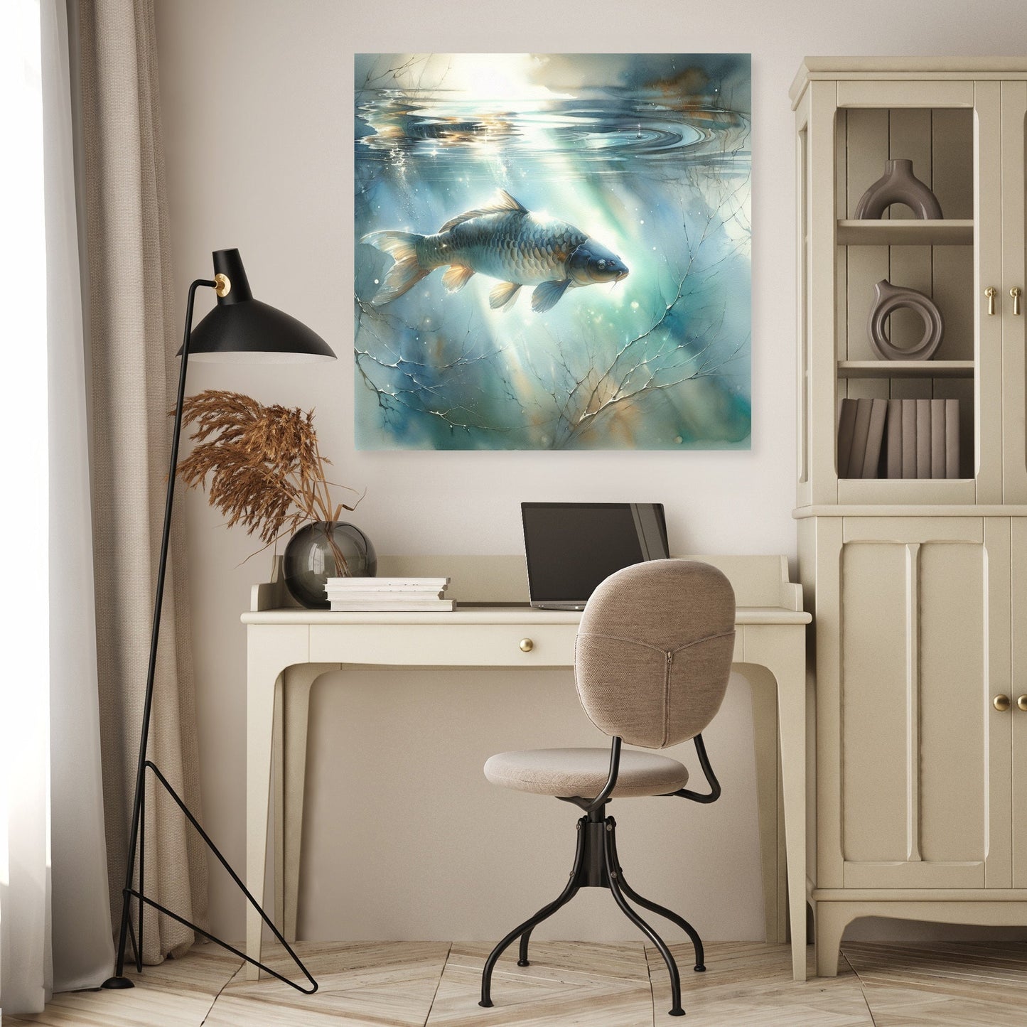 Solitary Carp Reflections Canvas