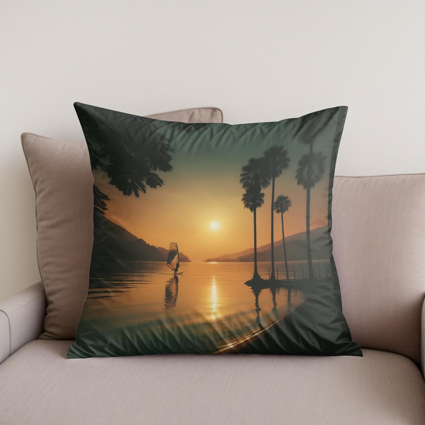 Lakeside Dusk Solitude Cotton Cushion