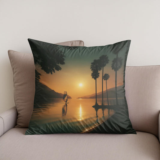 Lakeside Dusk Solitude Cotton Cushion
