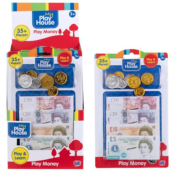 Children's Pretend Bank Notes & Coins Play Money Set